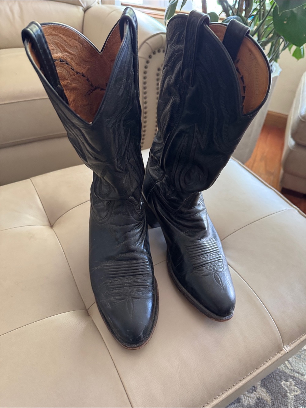 Lucchese Men's Black Leather Western Cowboy Boots